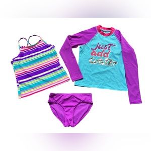 SPOTTED ZEBRA girls Tankini swimsuit set w long sleeve Rashguard size M/8 NWOT